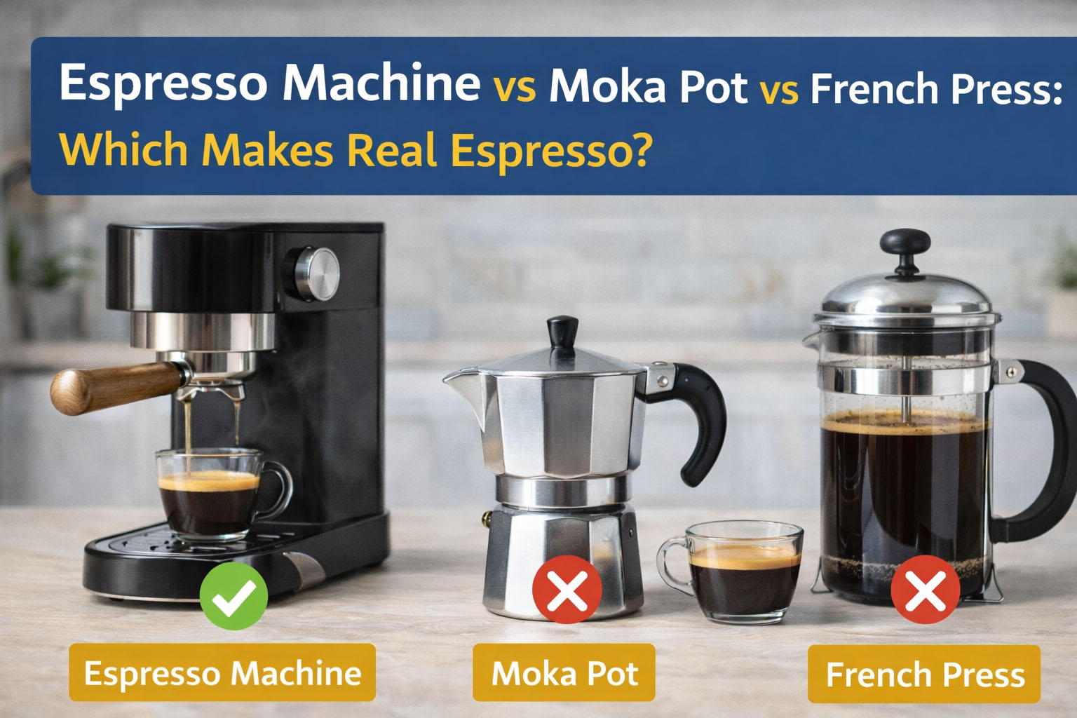 espresso machine vs moka pot vs French press